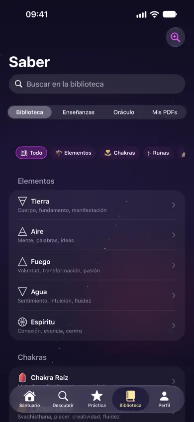 App Hekether en el iPhone: biblioteca de hierbas, cristales, runas y fuentes