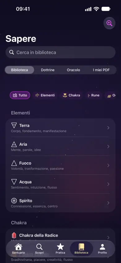 App Hekether su iPhone: biblioteca di erbe, cristalli, rune e fonti
