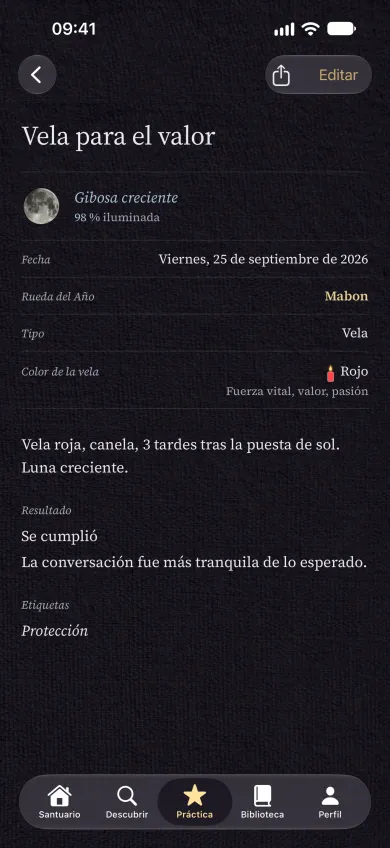 Entrada del grimorio como página de libro