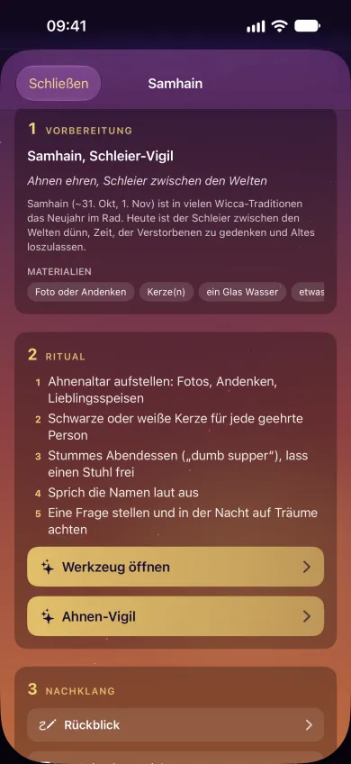 Hekether-App auf dem iPhone: Samhain-Blatt für die Nacht der Ahnen