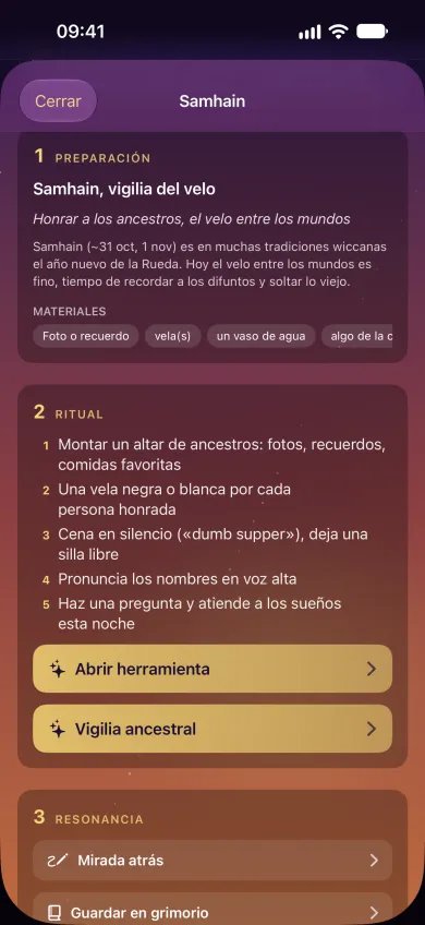 App Hekether: Samhain en 3 etapas con preparación, ritual y resonancia
