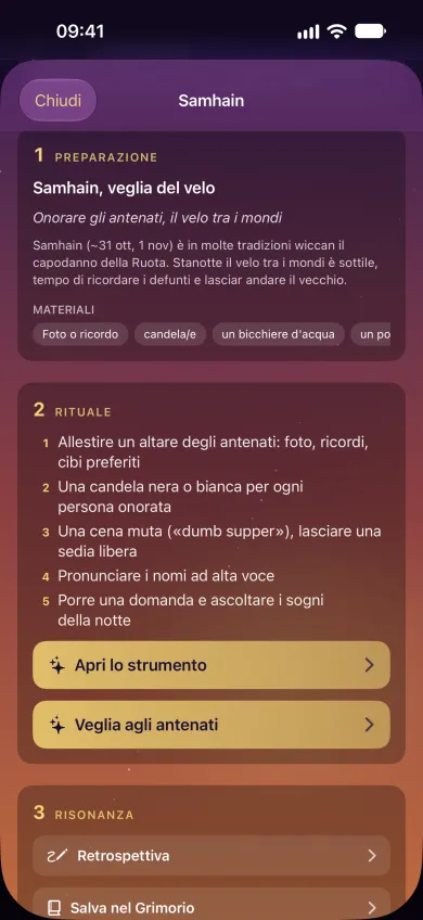 App Hekether: Samhain in 3 fasi con preparazione, rituale e risonanza