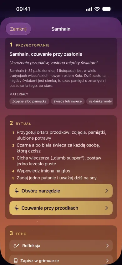 Aplikacja Hekether: Samhain w 3 etapach z przygotowaniem, rytuałem i echem