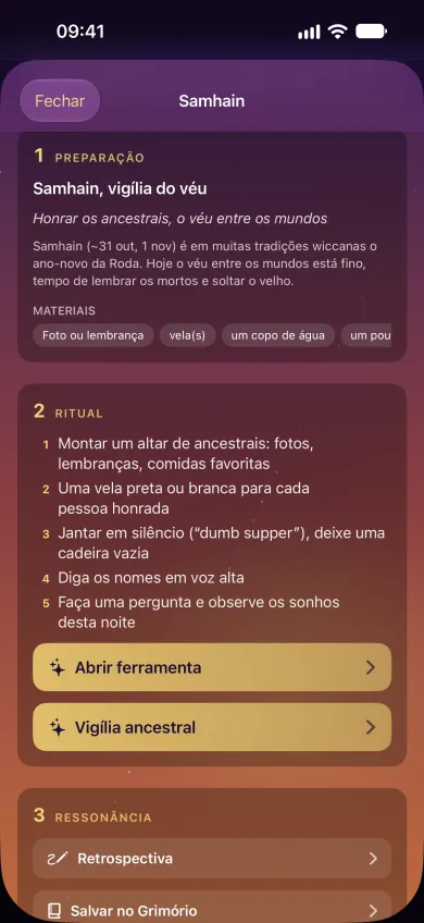 App Hekether no iPhone: folha de Samhain para a noite dos ancestrais