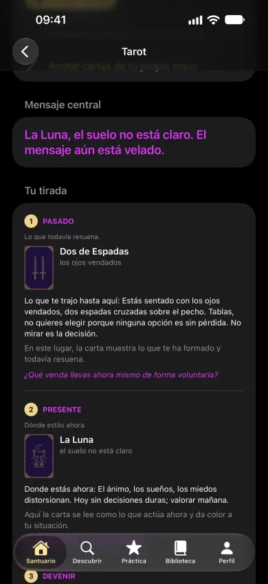 Tirada de tarot con la interpretación de cada posición