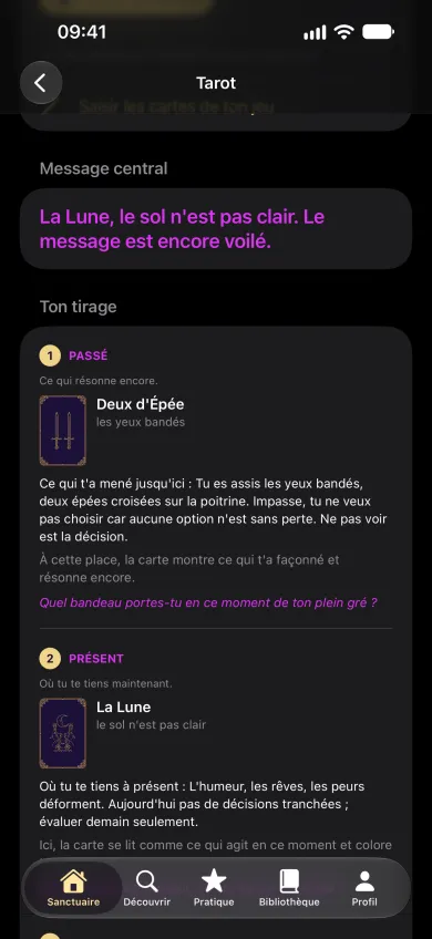 Tirage de tarot avec l'interprétation de chaque position
