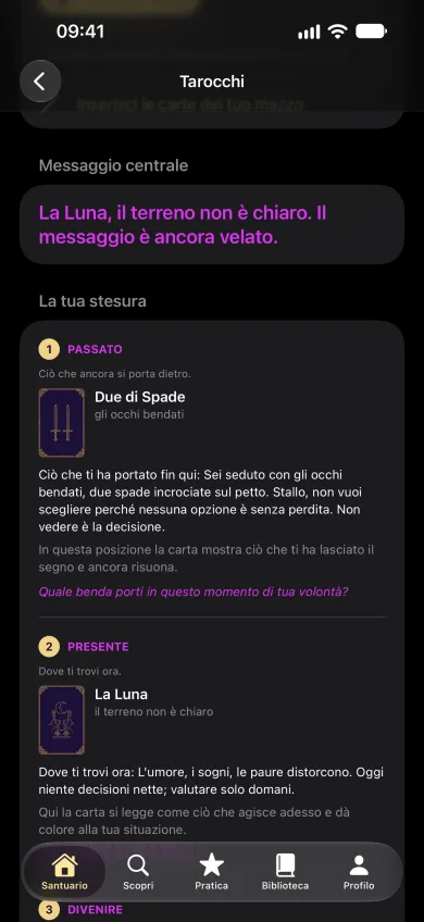 Stesura dei tarocchi con l'interpretazione di ogni posizione